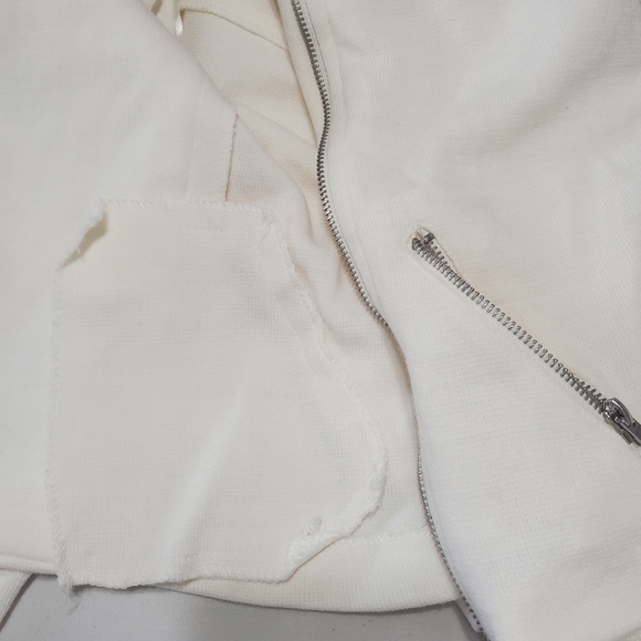 H&M Moto Knit Jacket Womens Size L Cropped Tab Shoulder Zipper Sleeve Diag Zip - Picture 15 of 15